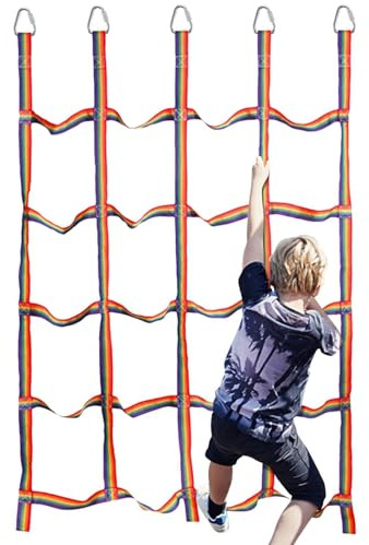 Vibhgtf Kletternetz für Kinder – Tragbares Regenbogen-Kletterseil