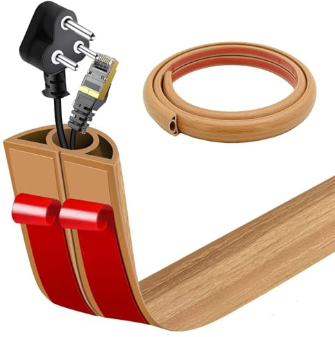 Goulotte de Câble au Sol Auto-Adhésive | Passage de Câbles Plat & Flexible | Protection Anti-Trébuchement pour Bureau & Maison (Chêne Jaune, 2cm x 3m)