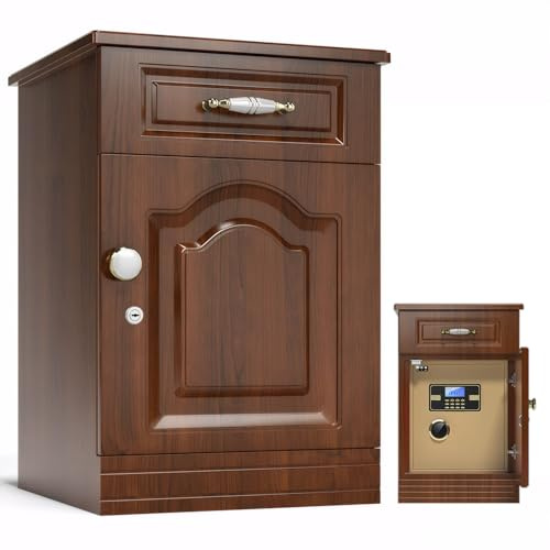 Zertylre Tresor Safe mit Schlüssel,Zahlenschloss,28L,Digitaler Heimtresor mit Alarmanlage, Digital Geldkassette für Zuhause, Geschäft, Büro, Hotel, Geld, Dokumente, Schmuck(Walnuss)