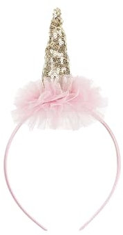 PartyDeco Serre-tête licorne avec volants - 25 x 11 cm - 1 pièce - Serre-tête licorne avec corne - Accessoire de costume pour anniversaire d'enfant, fête de fille, carnaval - Rose doré