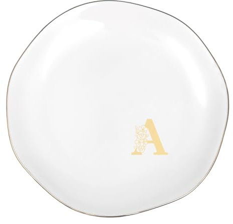 Bliceon Trinket Dish, Ceramic Jewelry Trays, Ring Jewellery Dish, Key Bowl Tray, Ring Tray Decor Engagement Gift, Wedding Gift, Initial Letter Personalized Gifts for Women, Girls - A