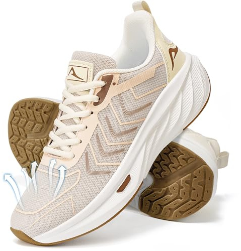 HARENCE Womens Sneakers Tennis Shoes: Comfortable Breathable Non Slip Casual Athletic Walking Shoes for Gym Workout Beige