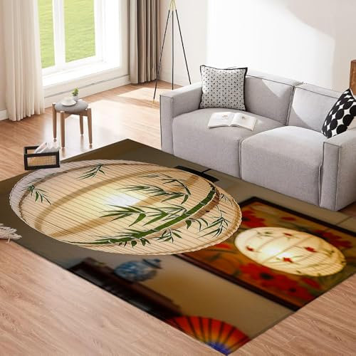 Tapis multicolore lavable, 90 x 150 cm, antidérapant, motif bambou, pour salon, chambre à coucher, cuisine, entrée et salle de bain, tapis de sol élégant et durable