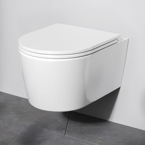 AM.PM Func - Spülrandlos Hänge WC, Tiefspül Toilette FlashClean, Wand WC mit Toilettendeckel mit Absenkautomatik, Hänge Toilette aus Keramik, Weiß, 49 cm lang