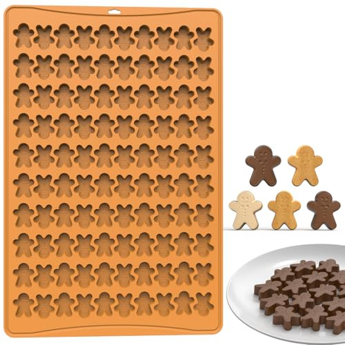 Moules de Noël en silicone, mini moules en silicone en forme de bonhomme en pain d'épices, 100 cavités en forme de bonhomme en pain d'épices pour pâtisserie, biscuits, pudding, gelée, biscuits en