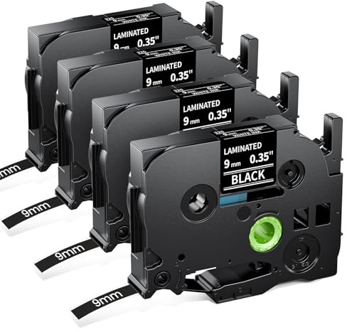 MarkField 4x TZe-325 9mm Schriftband Kompatible mit Brother P-Touch Bänder | Weiß auf Schwarz TZ TZe325 0.35 9 mm Laminiert Band, für Ptouch PT-H110 H107B H200 P300BT Cube 1000 1090 D200 E110