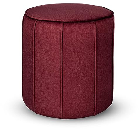MG Design Runder Sitzhocker 42 x 45,5 cm in Burgunderrot mit Ziernähten – Gepolsterter Polsterhocker mit Füßen für Wohnzimmer oder Schlafzimmer