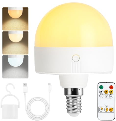 Fynokst Ampoules LED Rechargeables USB-C avec Télécommande, 3 Couleurs à Intensité Variable, E14 USB 5 W Touch Control avec Fonction de Minuterie, éclairage d'urgence avec aimant