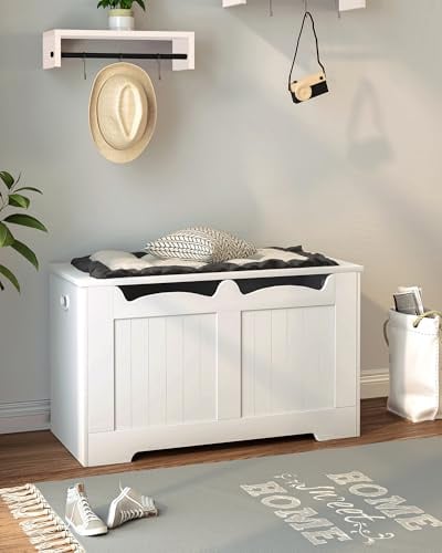 Hzuaneri Storage Chest with 2 Secure Hinge, 76 cm, White | Lift-Top Storages Bench, Wooden Storages Organizer, Shoe Bench for Entryway, Bedroom, Living Room, SB04403X