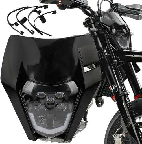 CeyKvo Motorrad Scheinwerfer LED Hauptlicht für KTM EXC250 SX250 SXF250 EXC450 SX350 SXF450 EXC525 640LC4 125cc Enduro Supermoto Offroad Dirt Bike (Schwarz)