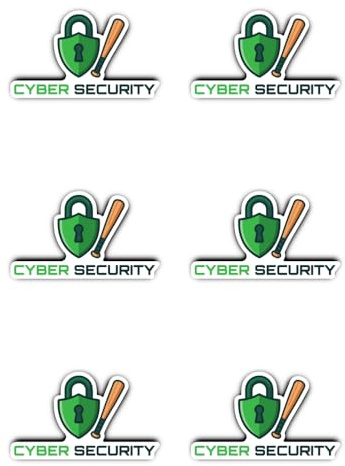 Aufkleber: 50 mm, 6 Stück - Cyber Security Nerd Sticker mit Schloss und Baseballschläger