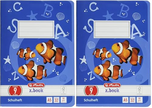 Herlitz Schulheft x.book A5, Lineatur 9, 4. Klasse, 32 Blatt, 1 Stück (Packung mit 2)