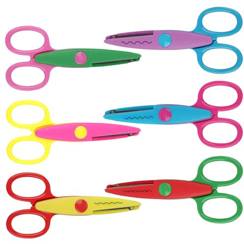 6-teiliges Bastelscheren-Set mit Zickzack-Mustern, Bunte Kinder-Scheren aus Edelstahl, Kunstscheren für Schule, Kindergarten, Vorschule & Kunstunterricht, Sicherheits-Scheren mit Kunststoffgriff