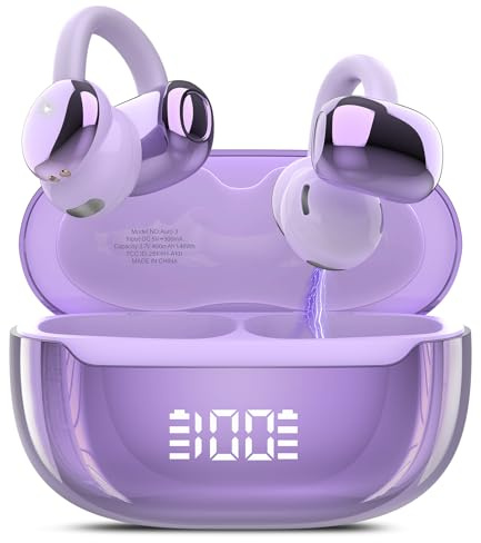 Ecouteurs Bluetooth Sans Fil, Écouteurs Sans Fil Bluetooth 5.4, 48H Écouteurs Clip Oreille avec 4 ENC Mic, Basses Puissantes, Étanchéité IPX7, Casque Conduction Osseuse pour Deporte/Voyage/Études
