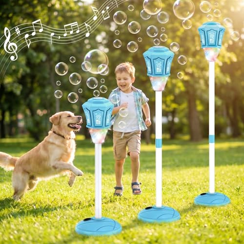 AURIVEE Seifenblasenmaschine mit Fernbedienung, 3-Stufig Höhenverstellbar bis 119cm, RGB Licht und Musik, Wiederaufladbar, Stabile Basis, für Kinder Outdoor Party Hochzeit Garten