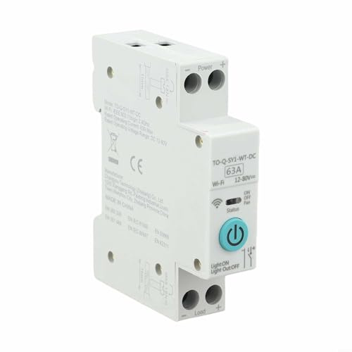 Tuya para interruptor de circuito inteligente CC 63A 12-80V WiFi interruptor remoto para Alexa Google, carril DIN 1P+N MCB con temporizador cuenta regresiva para hogar solar