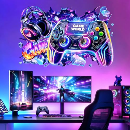 SHUCHING 3D Wandtattoo Gaming Zone Groß für Kinderzimmer Jungen | Wandsticker Gamer XXL, Wandaufkleber Selbstklebend Game für Jugendzimmer Spielzimmer