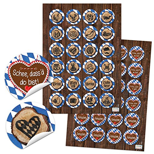 Logbuch-Verlag 2 x 24 Bayern Aufkleber blau weiß kariert bayerische Text + Motive Oktoberfest Deko Geschenk Sticker 4 cm