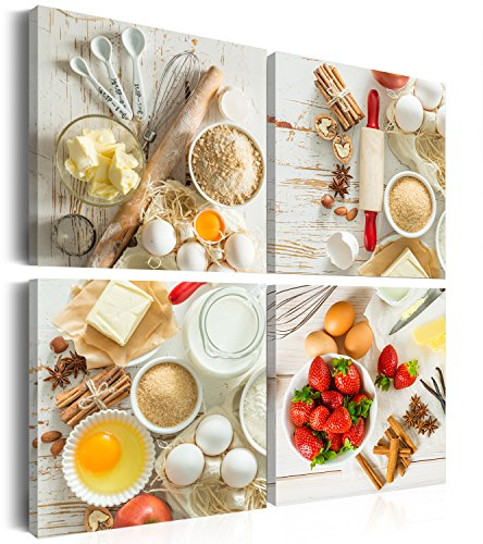 murando - Wandbilder Set Küche 40x40 cm 4 Teilig je 20x20 Vlies Leinwandbild Kunstdruck modern Wandbilder XXL Wanddekoration Design Wand Bild mehrteilig - Erdbeeren Home backen Küchen