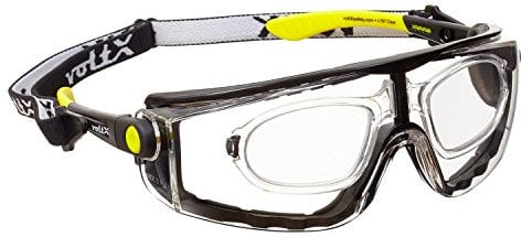 voltX 'QUAD' 4 in 1, FULL LENS Reading insert Safety Glasses (+1.0 Dioptre, CLEAR LENS), with foam insert, removable headstrap, CE EN166f certified