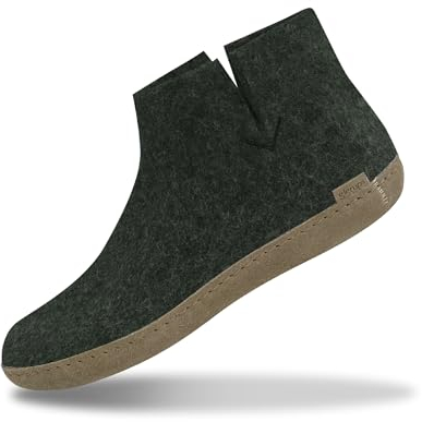 GLERUPS Stiefelpantoffeln Damen und Herren mit Ledersohle (Grün) | Bequeme Slipper-Stiefel für Damen und Herren | Kuschelige Herren und Damen Stiefelpantoffeln
