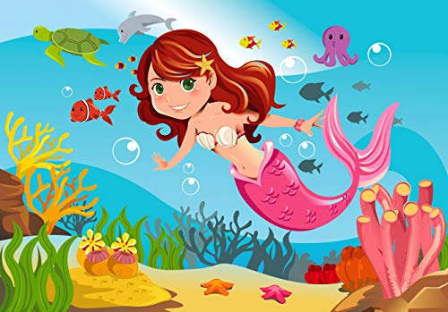 Hochwertiges Kinderposter Meerjungfrau, 100 cm breit x 70 cm hoch, Dekoration, Kunstdruck, Wandbild, Fineartprint, Wandposter Poster für Kinderzimmer, Poster für Kinder, Kinderposter (Meerjungfrau)