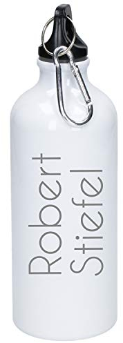 Uakeii Trinkflasche personalisiert 'Sporty' 0,6 L - auslaufsichere Wasserflasche Kinder & Erwachsene - personaliserte Geschenkidee - robuste Sportflasche mit Karabiner für Schule, Gym & Alltag (weiß)