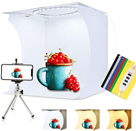 PULUZ Fotostudio Box,30cm/11,8 Zoll Ringlicht Lichtbox Fotostudio Shooting Lichtzelt Set mit Weißlicht/Warmlicht 128 LED Ringlichter + 6 Backdrops für Produktaufnahmen Lichtbox