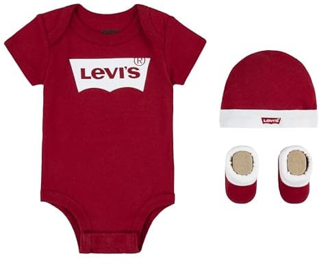 Levi's Kids Classic batwing infant hat bodysuit bootie set 3pc Baby Jungen Pastel Turquoise 0-6 Monate