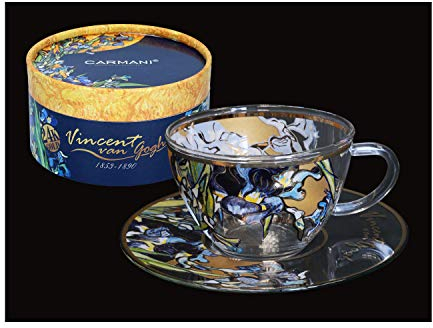 Carmani - Unique Glass Painted Coffee Latte Cappuccino Tea Hot Chocolate Cup with 'Irys' by Vincent Van Gogh