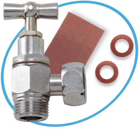 BYMEO, Robinet WC/Robinet d’arret Presse étoupe Universelle De Qualité Professionnel Pour chasse d'eau/Accessoires Fourni: Joints + Toile Emeri, Adaptable Sur Tout Type De Réservoir De Toilette.