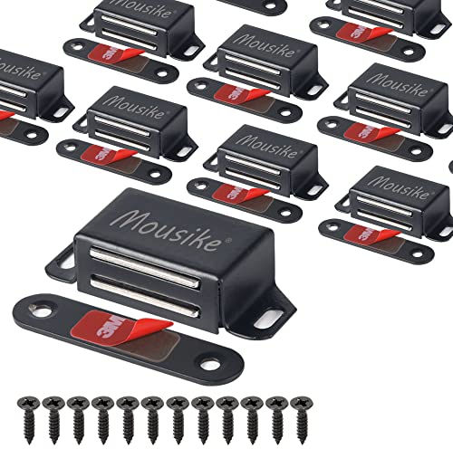 Mousike Cabinet Magnets 15KG Stainless Steel Magnetic Door Catch Magnetic for Kitchen Cupboard Wardrobe Closet Cabinet Door Drawer Latch (Black 8 Pack)
