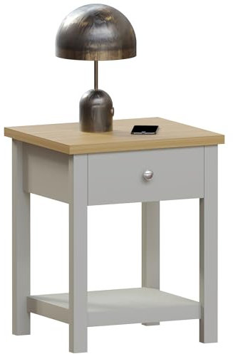 Vida Designs Arlington 1 Drawer Side Table Living Room End Sofa Coffee Laptop Tea Table (Grey)