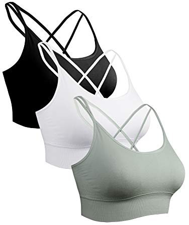 Sykooria Sport BH Damen Gepolstert Bustier ohne Bügel Spaghettiträger Cross Back Design Push Up Sport Bra Top für Yoga Fitness, Schwarz+Weiß+Grün M