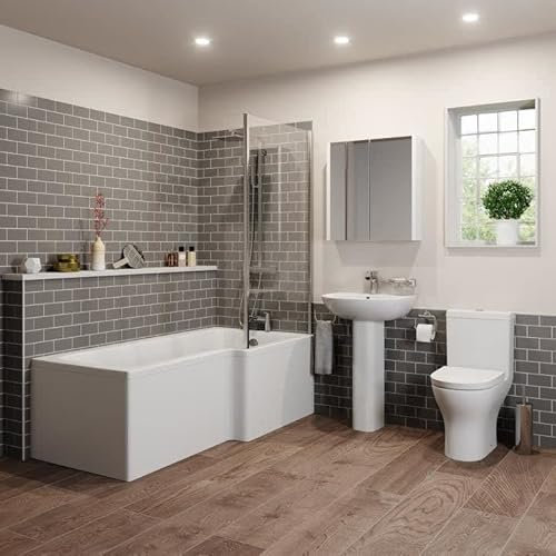 Affine Bathroom Suite 1500mm Right Hand L Shape Shower Bath Toilet Basin Sink Pedestal