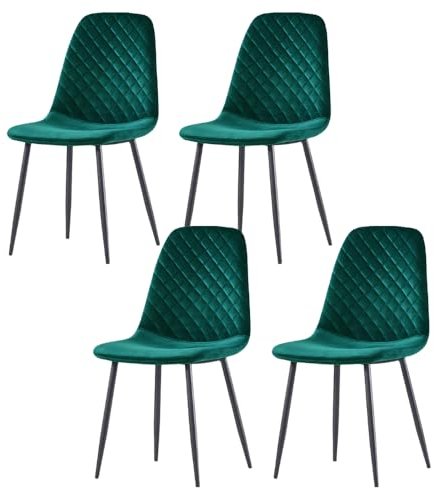 JaHECOME 4er Set Esszimmerstühle Scandinavian Vintage Samt Künstlich Wildledersitz Wohnzimmerstuhl mit Rückenlehne Stuhl mit Stahlbeinen (Grün, 4)