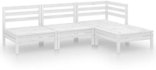 vidaXL Garten Lounge Set 4-TLG., Gartenmöbel Set Sitzgruppe für Garten Terrasse Balkon, Modular Sofa Garnitur Loungemöbel, Massivholz Kiefer Weiß