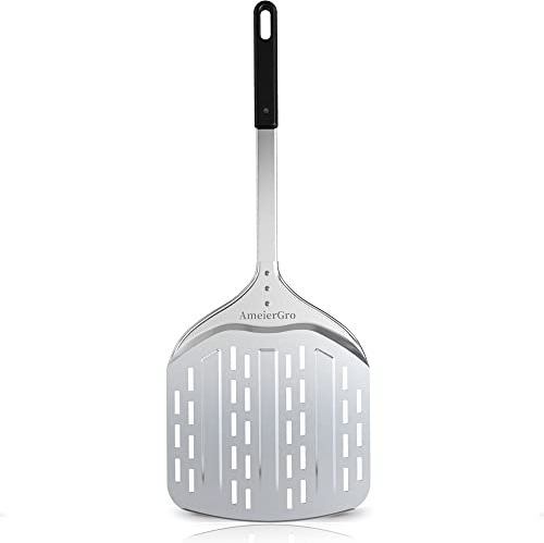 AmeierGro 30,5 cm perforierter Pizzaschieber, langer Griff (78,7 cm), eloxiertes Aluminium, Pizzaofen-Zubehör für Pizzastein/Grill