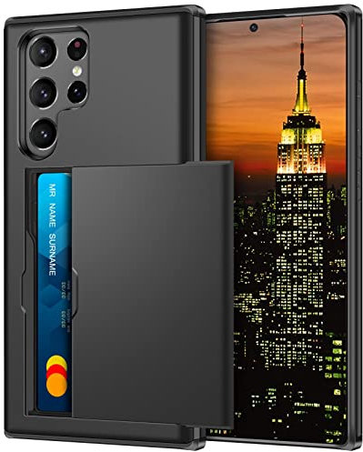 Coolden for Samsung S22 Ultra Case Wallet Case Armor Shockproof Case Heavy Duty Protective Case Hard PC Back Soft TPU Bumper Card Holder Slot Wallet Case Cover for Samsung S22 Ultra Phone Case-Black