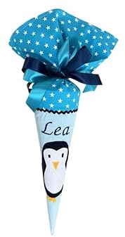 Glückspilz I Geschwisterschultüte aus Stoff genähtI I Schultüte Geschwister mit Namen personalisiert I klein Mini I Pinguin I Blau | + Rohling
