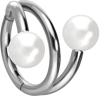 PIERCINGLINE Titan Segmentring Clicker mit Gewinde 3 RING OPTIK + 2 synth. PERLEN Ohrpiercing Ohr Helix Silberfarben 10 x 3 mm