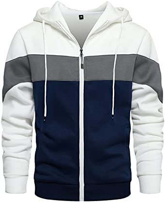 AOTORR Mens Hoodie Sweatshirt Full Zip up Long Sleeve with Pockets Fleece Hooded Jacket WY91 White L