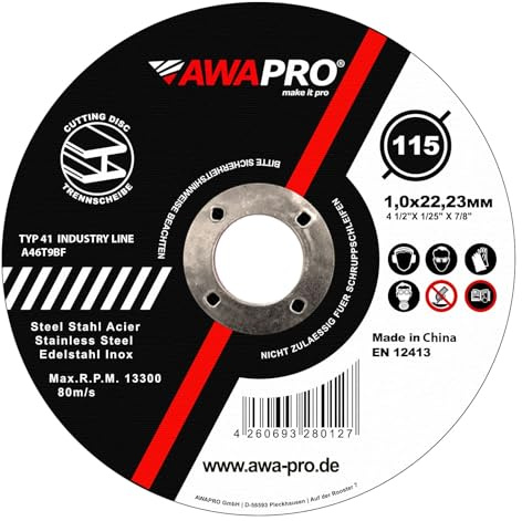 AWAPRO Trennscheiben 115 Metall 1mm dünn für Edelstahl, Stahl - 100 Stück | 115 x 1,0 x 22,23 mm