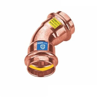 Sanpro Fitting - Pressfitting Kupfer 45° Winkel - Bogen, Größe V 18 (Pressfitting Kupfer Gas Wasser Trinkwasser Heizung Sanitär Fittings Kupferleitung)