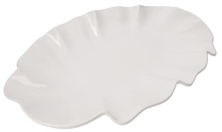 Keyhomestore - Teller in Muschelform aus Keramik, Farbe Weiß, glänzendes Finish, Länge 56 cm, ideal als Tischzubehör zum Servieren von ersten, zweiten Tellern oder Vorspeisen.
