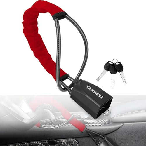 Steering Wheel Lock Seat Belt Lock,Universal Car Locks Fit Most Vehicles,Sturdy Lock for Cars SUV Van Golf Cart Truck Security Products with 2 Keys(Red)