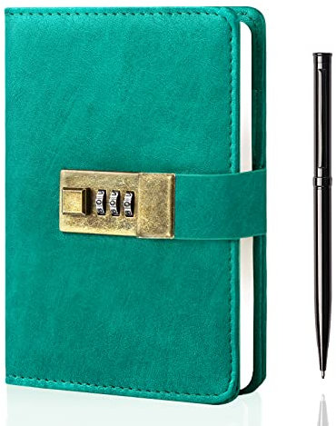WEMATE Tagebuch mit Schloss, Tagebuch mit Schloss, 240 Seiten, Passwort-Notizbuch, Stift & Geschenkbox – perfekt für Männer und Frauen – 4,3 x 15,7 cm grün Halten Sie Ihre Geheimnisse sicher