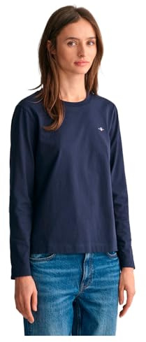 GANT Women's Reg Shield LS T-Shirt, Evening Blue, XL
