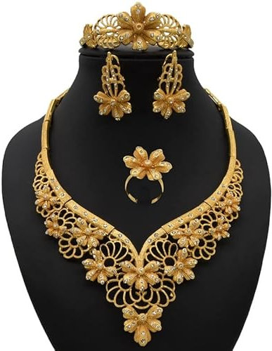 LAYCHEN Dubai Schmuck Sets Braut Gold Afrikanische Halskette Und Ohrringe Set Frauen Indischer Schmuck Hochzeit Zubehör