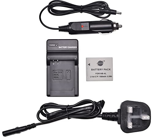 DSTE NB-4L Rechargeable Li-ion Battery + DC22U Travel and Car Charger Compatible for Canon PowerShot SD780 SD1100 IS SD940 SD960 SD1000 SD1100 SD1400 TX1 ELPH 100 HS 300 310 330 Camera